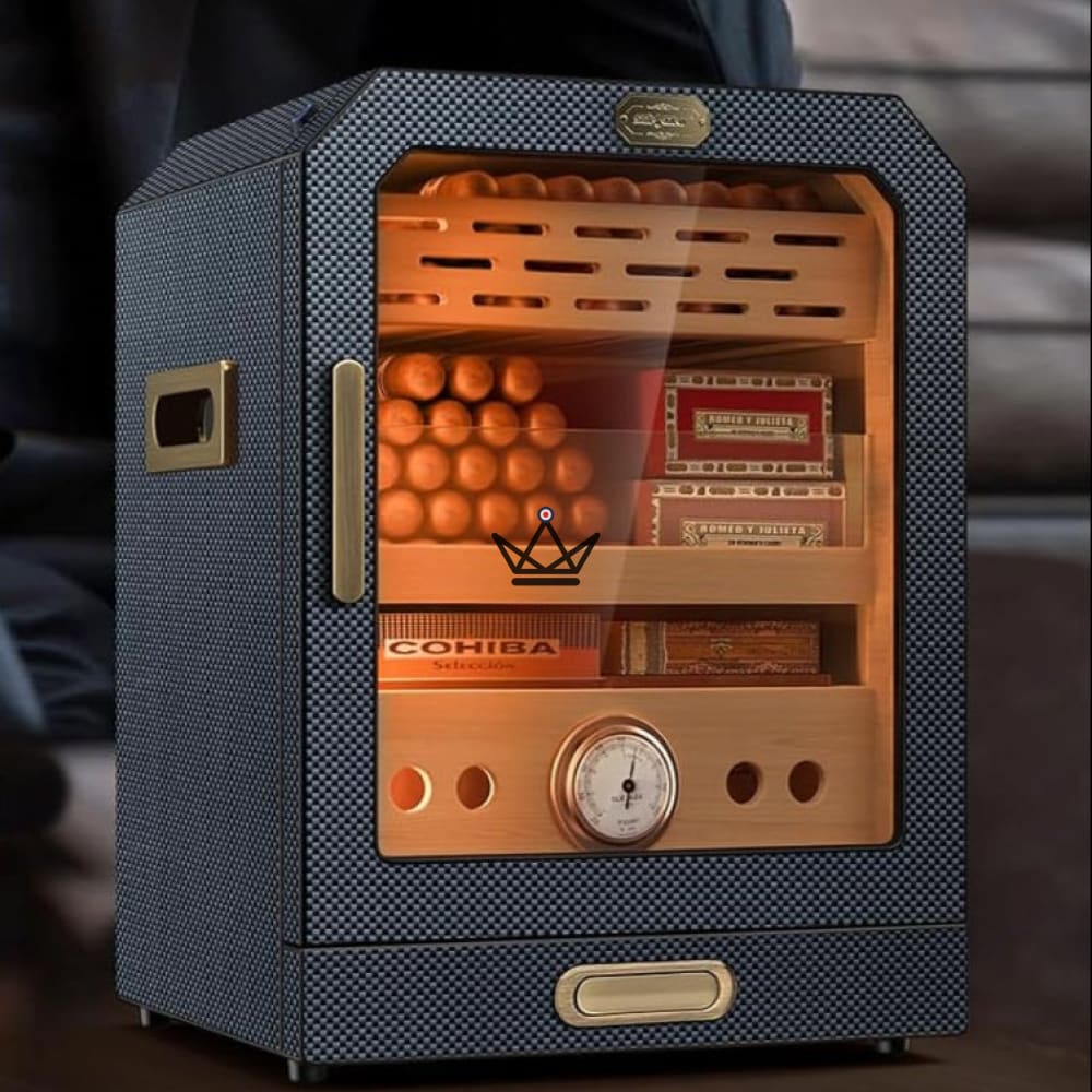 Prestige Cedar Lux Cigar Humidor - Cedar, Touch LED, 100-150 Cigars, Glass Drawer, 2 Humidifiers, Front Hygrometer, Walnut or Carbon — view 3
