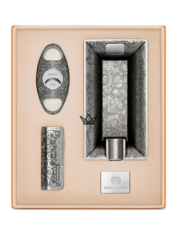 Incisum Heritage Cigar Box – Lighter + Cigar Cutter + Baroque Engraved Ashtray | Gold · Copper · Silver — view 10
