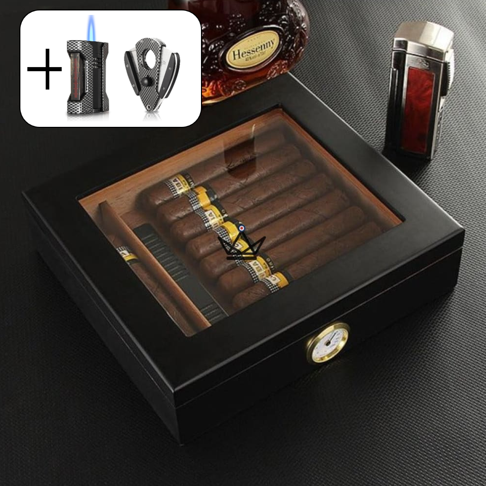 Humidor JANGO – verglast, 20 Zigarren, spanisches Zedernholz & Befeuchter – Ansicht 16