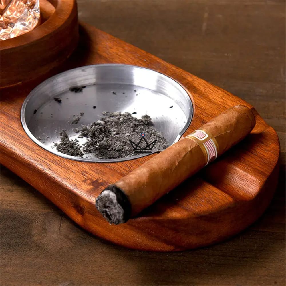 Aschenbecher Whisky Wood — Holz & Aluminium, Whiskyglas-Ablage & Zigarrenfach – Ansicht 8