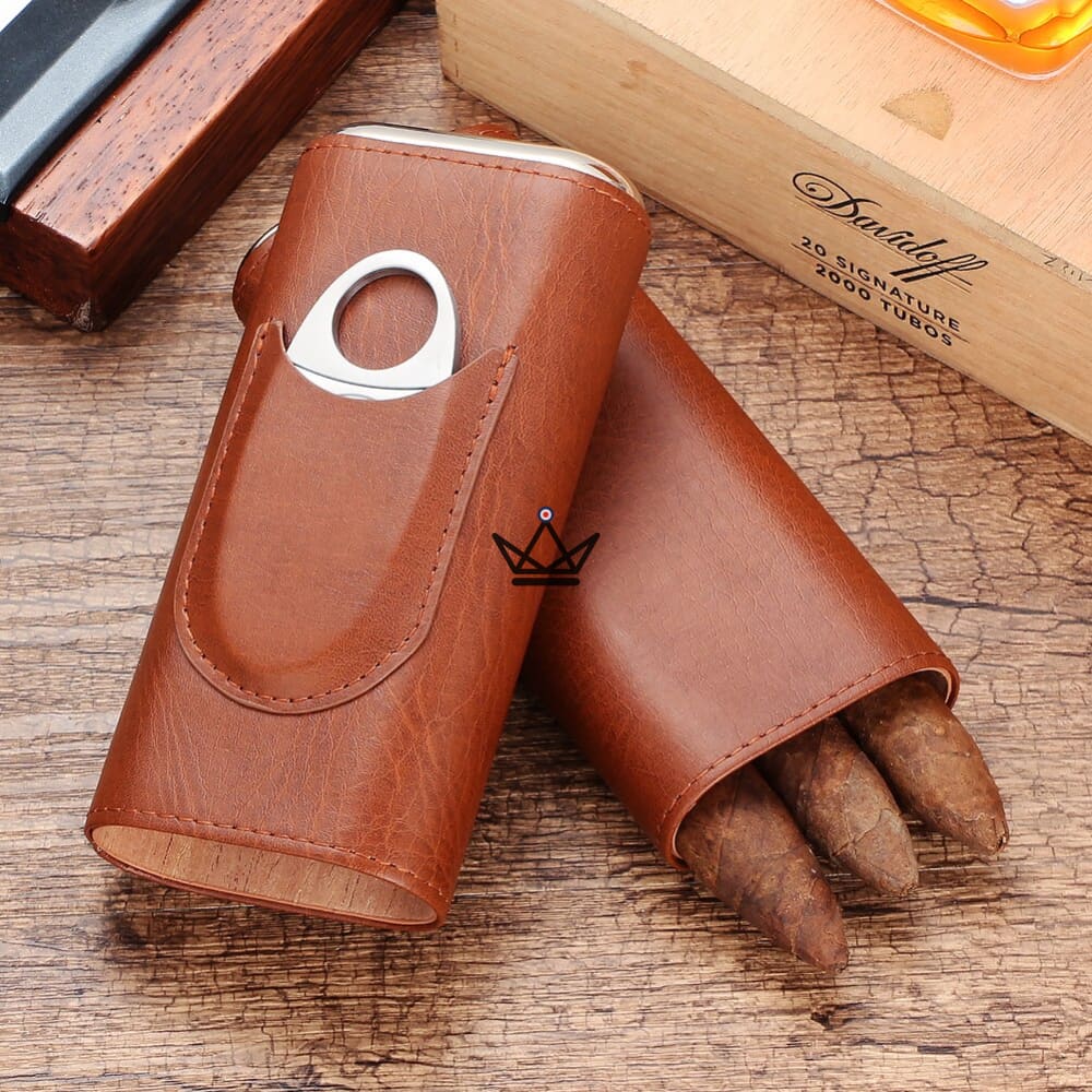NEBOS Cigar Case – Leather & Cedar, 3-Cigar Capacity, Cigar Cutter Included — view 6