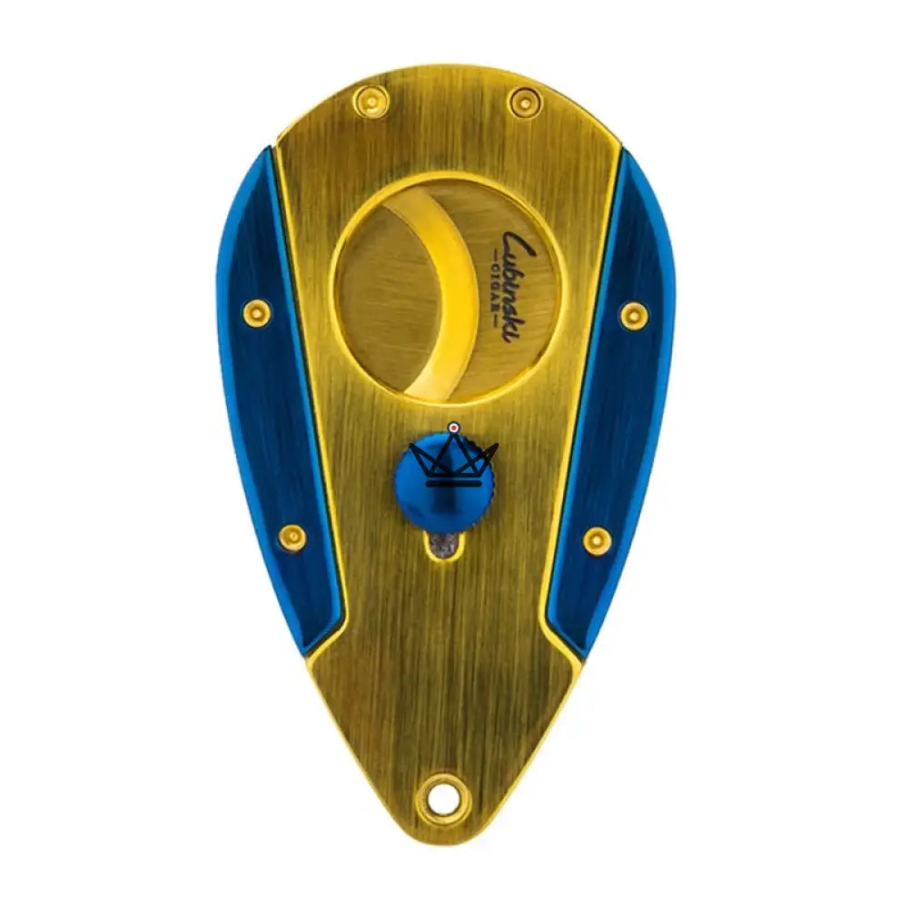 Guillotine-Zigarrenschneider Azzurro Edition – Doppelklinge Edelstahl, Oberfläche gebürstetes Gold & Saphirblau, Ø 22 mm, Geschenkbox & Etui inklusive – Ansicht 9
