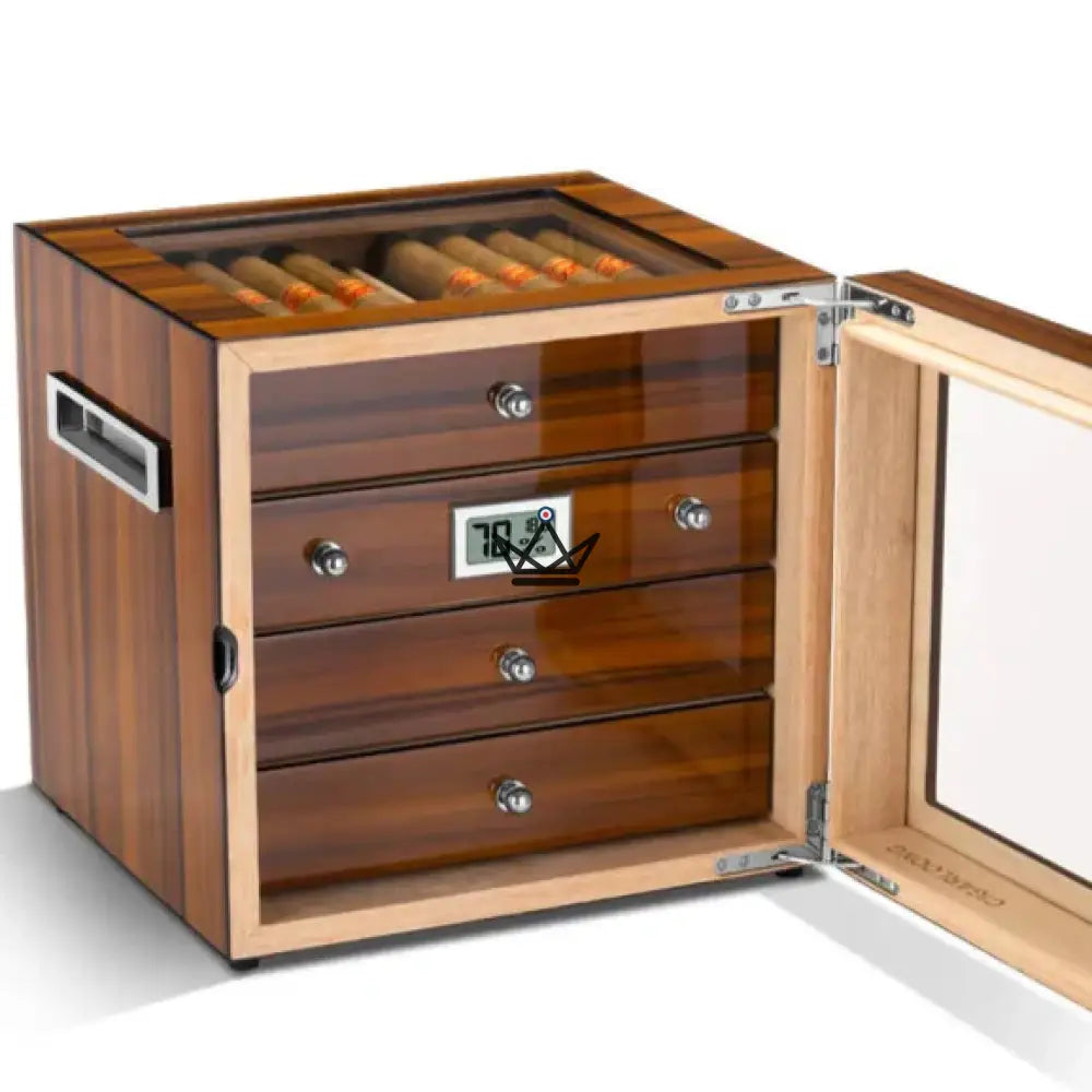 Regalia 100 Cigar Humidor — Spanish Cedar, Glass Window, 3 Cedar Drawers, ~50 Cigars, Digital Hygrometer & Humidifier — view 4