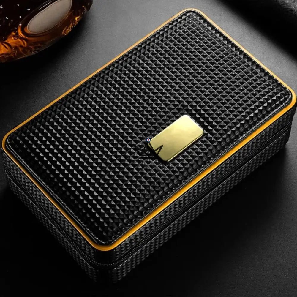 SIGNATURE STYLE Travel Humidor — black silicone leather, Spanish cedar, 5 cigars, digital hygrometer, Solo or Vargas Pack — view 6