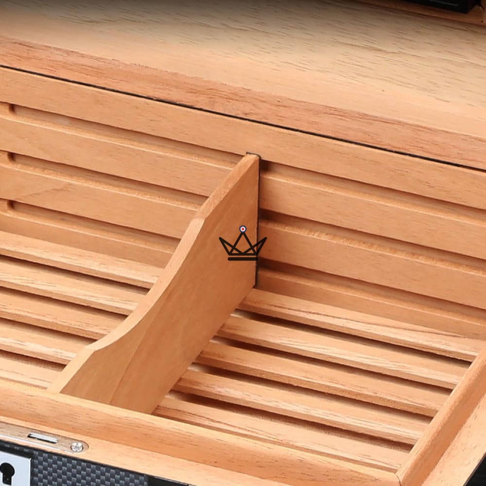 DUAL CARBON Cigar Humidor — carbon fiber & Spanish cedar, 70 cigars, lock, aerated tray & divider — view 7