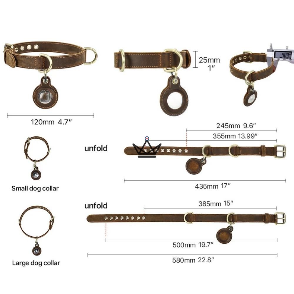 Customizable Leather Dog Collar, AirTag Holder – Argos Voyager — view 3