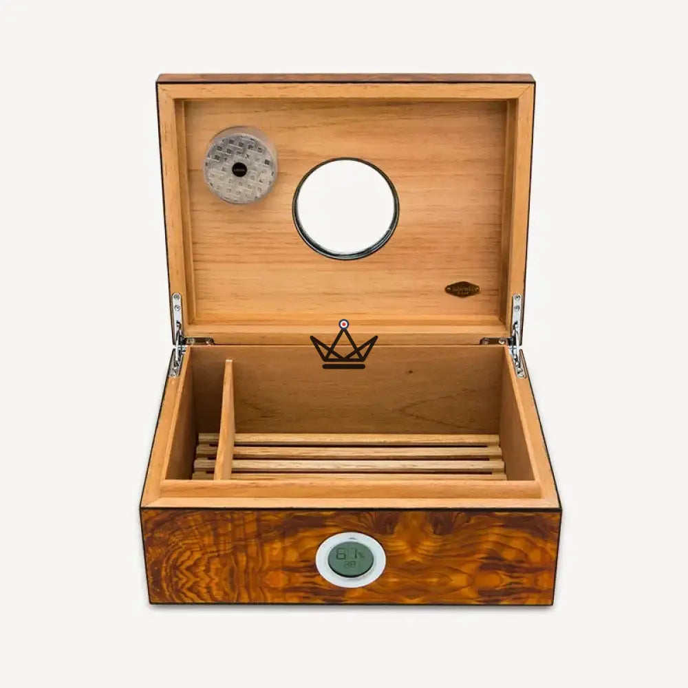 Zigarrenhumidor Hublot Prestige Mahagoni Amber Edition – spanisches Zedernholz, Bullauge aus gehärtetem Glas, 50 Zigarren, Digitalhygrometer und magnetischer Befeuchter – Ansicht 13