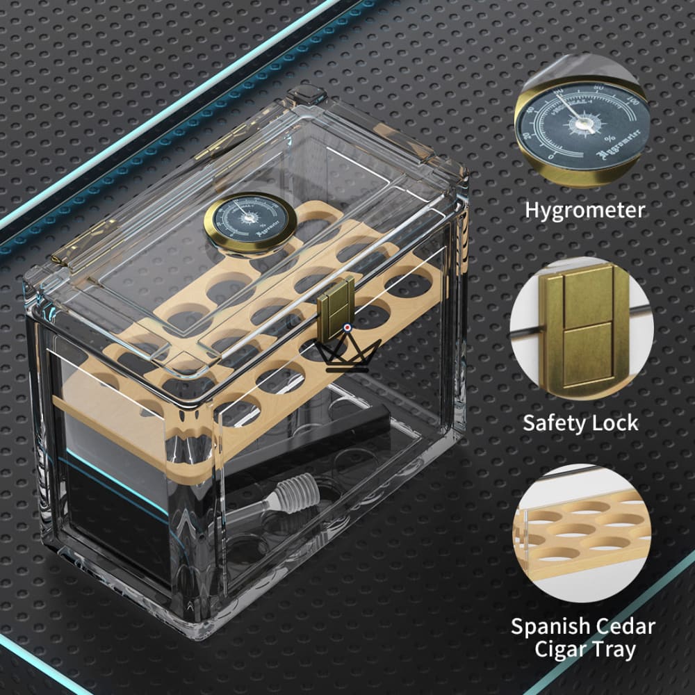 CRYSTAL VERTIGO Humidor — transparent acrylic, removable cedar divider, 18 to 50 cigars — view 2