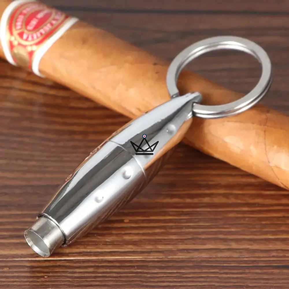 Zigarrenbohrer Silver Bang — Edelstahl versilbert, einziehbare Klinge, 8 mm Lochdurchmesser | Integrierter Schlüsselring – Ansicht 4
