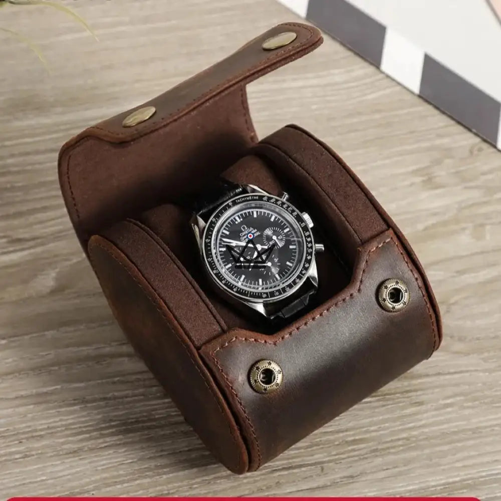 Customizable Leather Automatic Watch Travel Case - Voyageur TimeGuardian — view 2