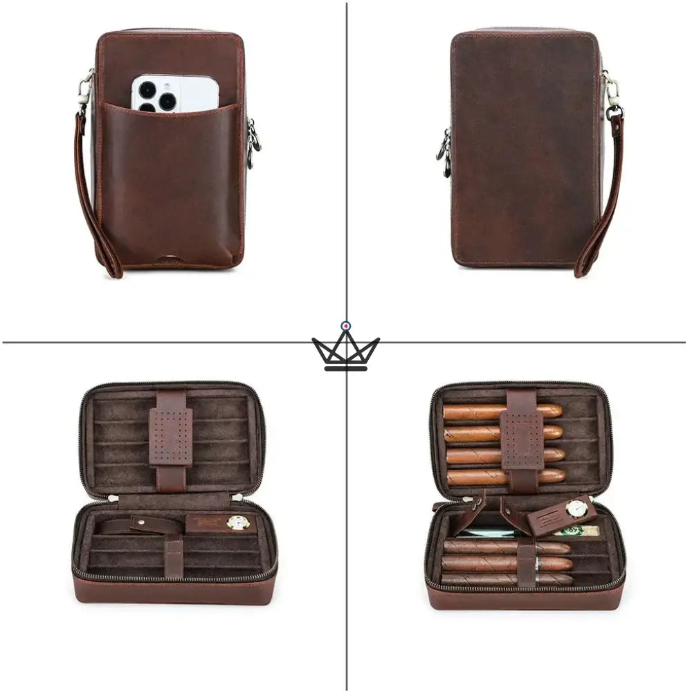 Zigarrenetui VOYAGEUR SELECTION – Vollnarbiges Leder Schokolade, Personalisierbar | Innentasche – Ansicht 7