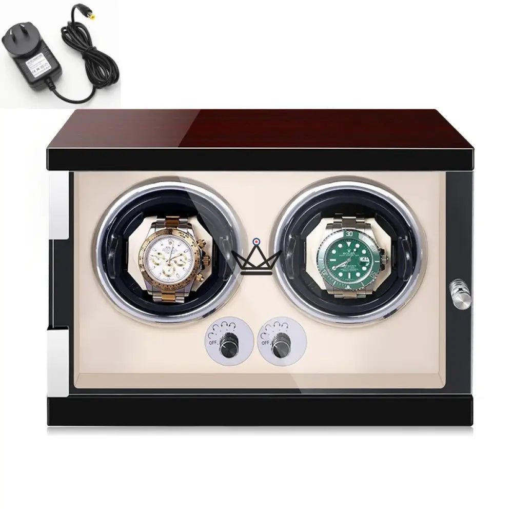 ÉLÉGANCE WALNUT Automatic Watch Winder — Walnut Wood, Cream Leather, 1 or 2 Watches, 5 Modes — view 2
