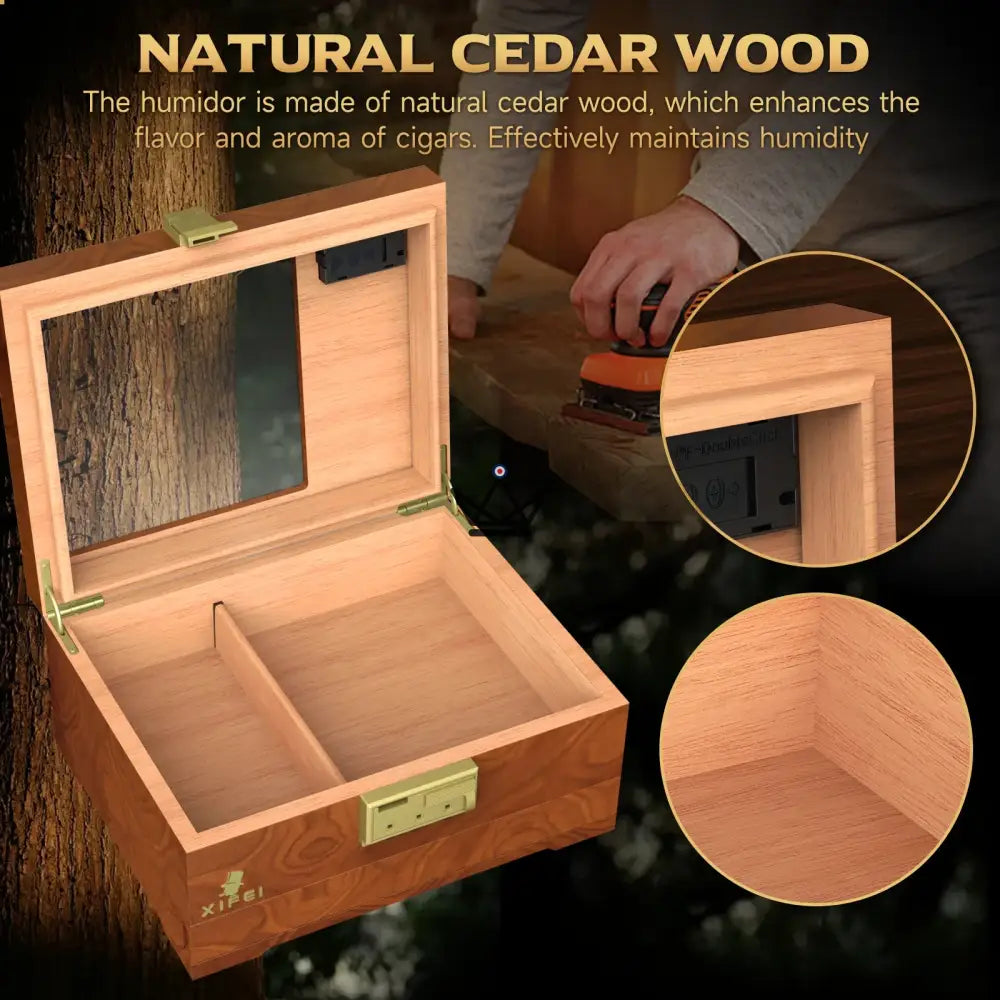 Vault Indio Cigar Humidor - Spanish Cedar, Combination Lock, Glass Lid, 20-30 Cigars, Digital Hygrometer & Gel Humidifier — view 5