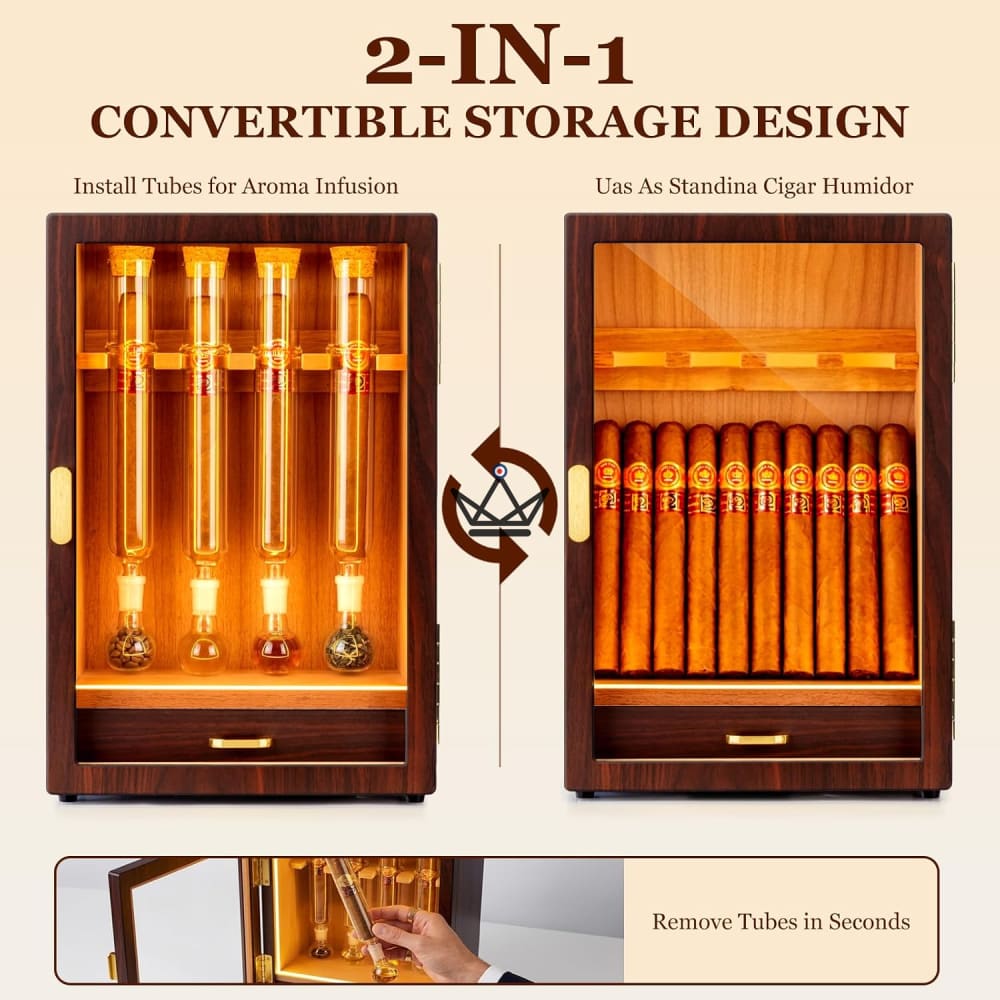 Zigarren-Humidor mit LED-Beleuchtung und Zedernholz für 4 Röhren – INFUSIO SANCTUAIRE – Ansicht 7