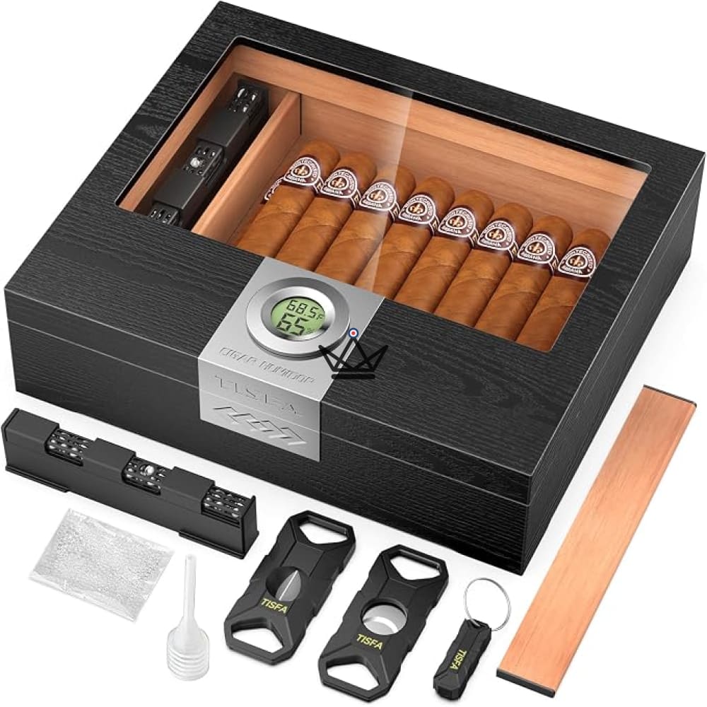 Horizon Linux Cigar Humidor — 25-35 Cigarros, Vidrio Lid Horizon Linux Cigar Humidor — 25-35 Cigarros, Vidrio Lid