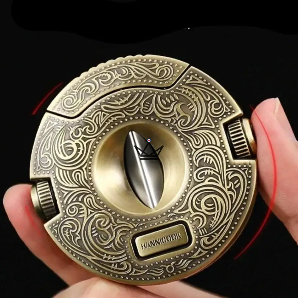 Heritage Edition Circular Cigar Cutter — Stainless Steel, 62 x 62 x 15 mm, 9 mm & 8 mm Punches | Vintage Gold or Original Gray — view 2