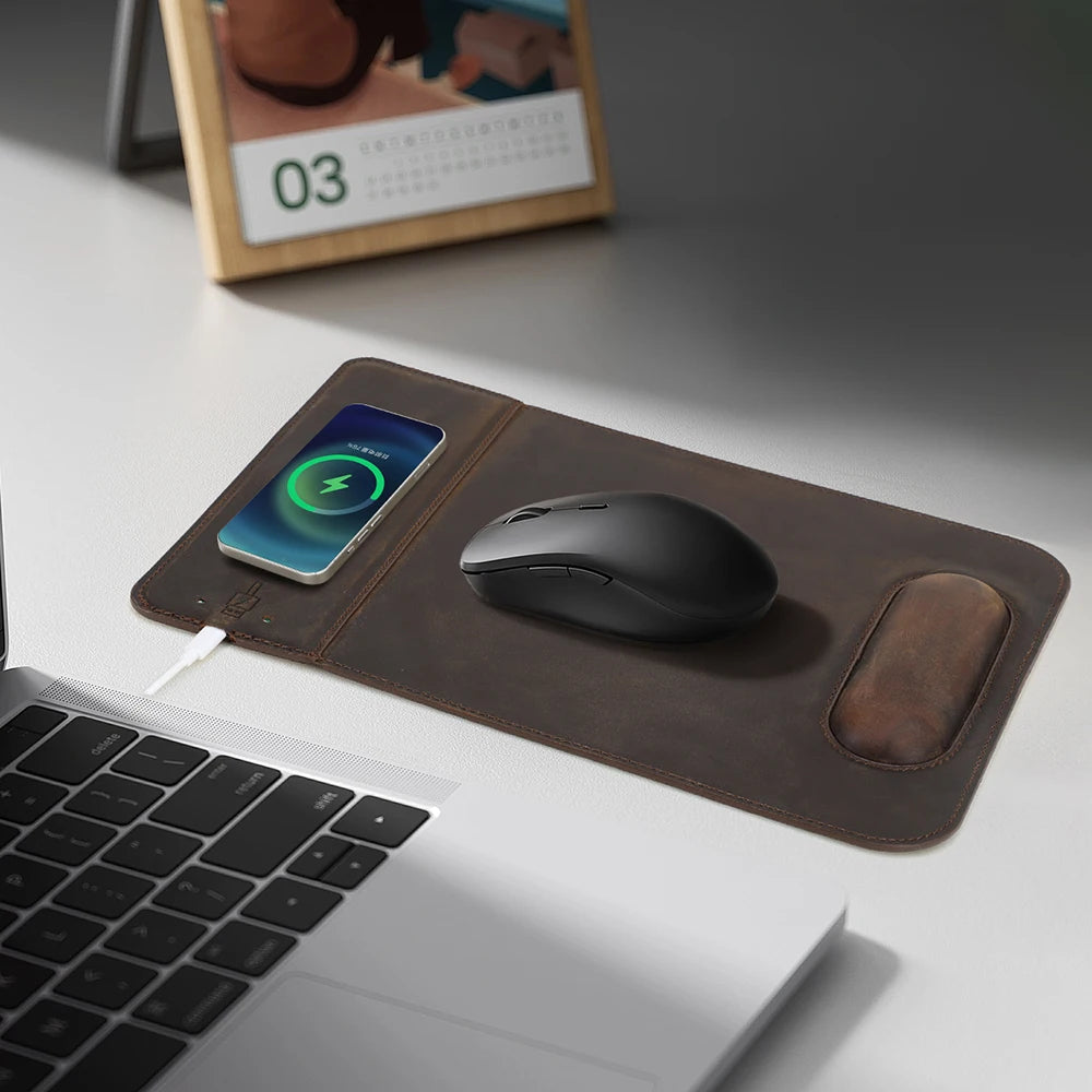 Customizable Leather Mousepad with Wireless Charger - Voyageur Magellan — view 1