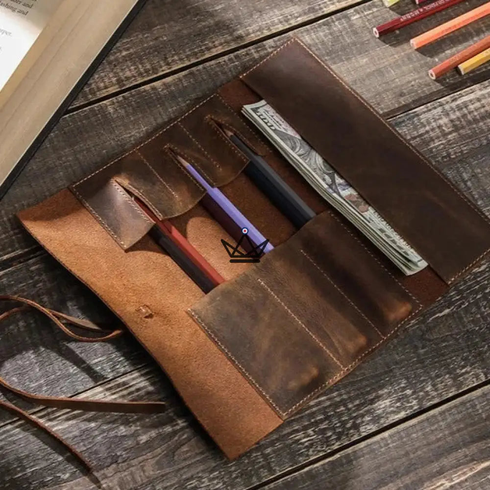 Customizable Leather Pen and Pencil Case - Voyageur Roll — view 4