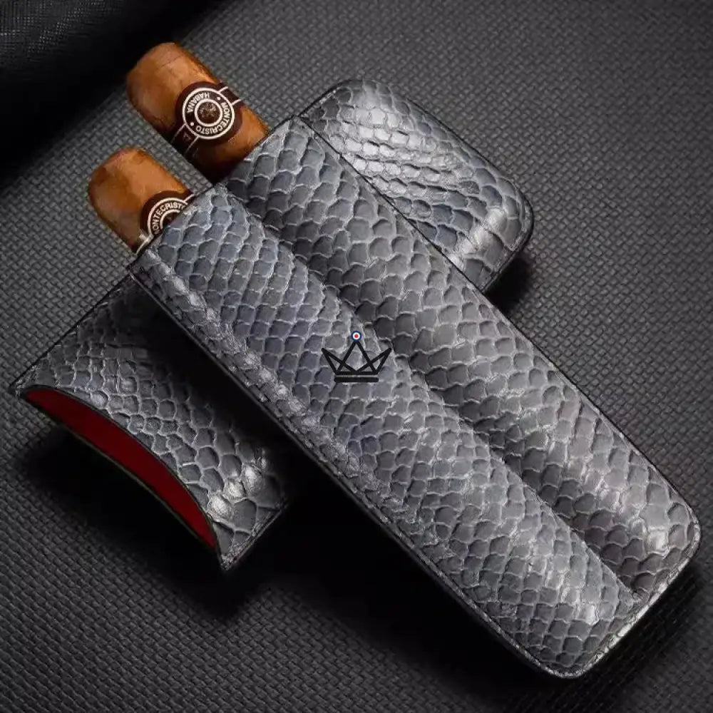 AURELIUS Edition Cigar Case — Cowhide Leather, 2 Cigars, Black · Slate · Cognac — Black Sapphire
