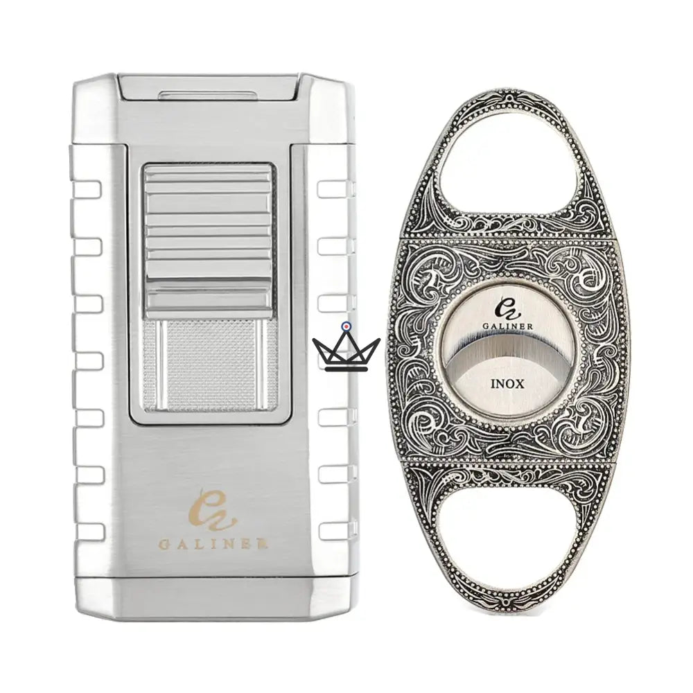 Prestige Heritage Edition Pack — Triple Torch Blue Flame Lighter & 24mm Double Blade Guillotine Cutter | Eternal Silver · Vintage Gold · Original Grey · Collector's Box Included — view 2
