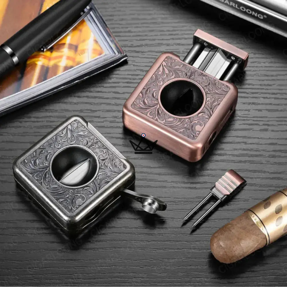 Empire 4-in-1 Cigar Cutter — 21mm V-Cut, Stand, Punch & Piercer, Stainless Steel, 5 Finishes, Gift Box Included — view 1