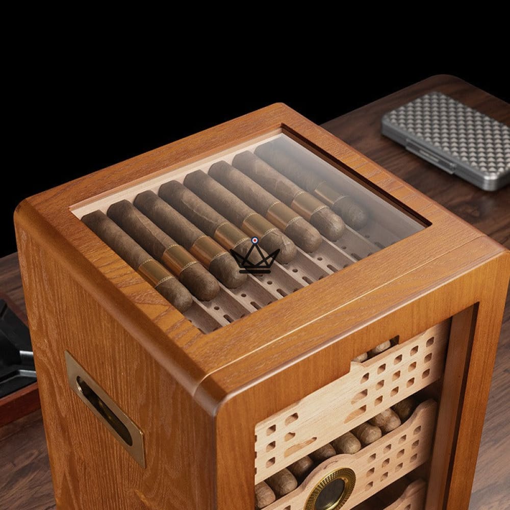 Zigarrenhumidor Vesuvius Sky — Zeder, Glasdach, 9 Fächer, 3 Schubladen, Zubehörschublade, Digitalhygrometer & 2 Befeuchter, bis zu 150 Zigarren – Ansicht 3
