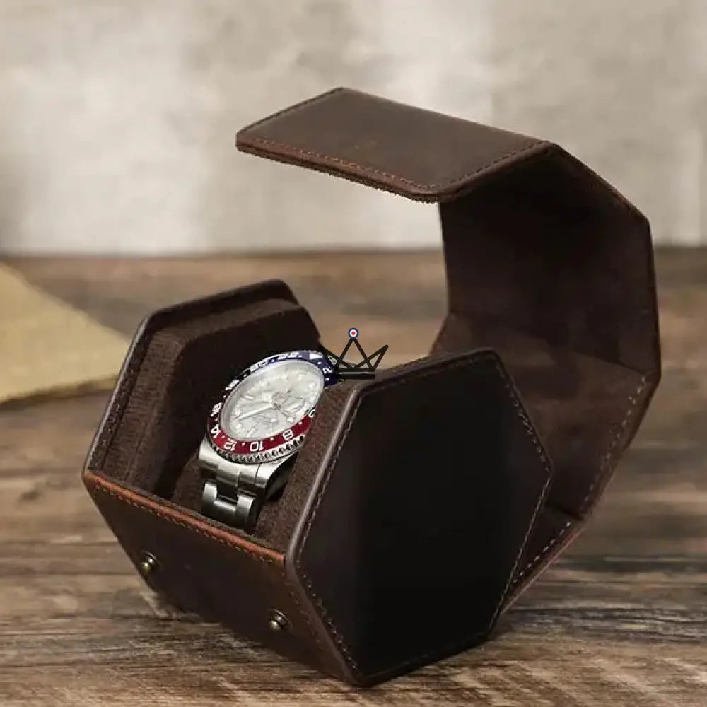 Estuche de viaje de piel personalizable para reloj automático - Voyageur Hexagone Estuche de viaje de piel personalizable para reloj automático - Voyageur Hexagone