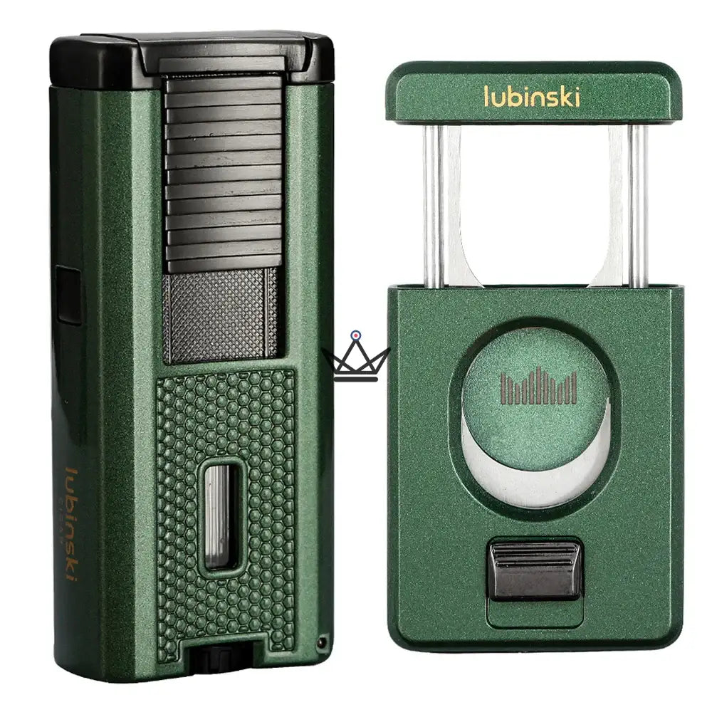 Praetor King Pack — Blue Flame Cigar Lighter + Guillotine Cigar Cutter | 4 Colours — Emerald green