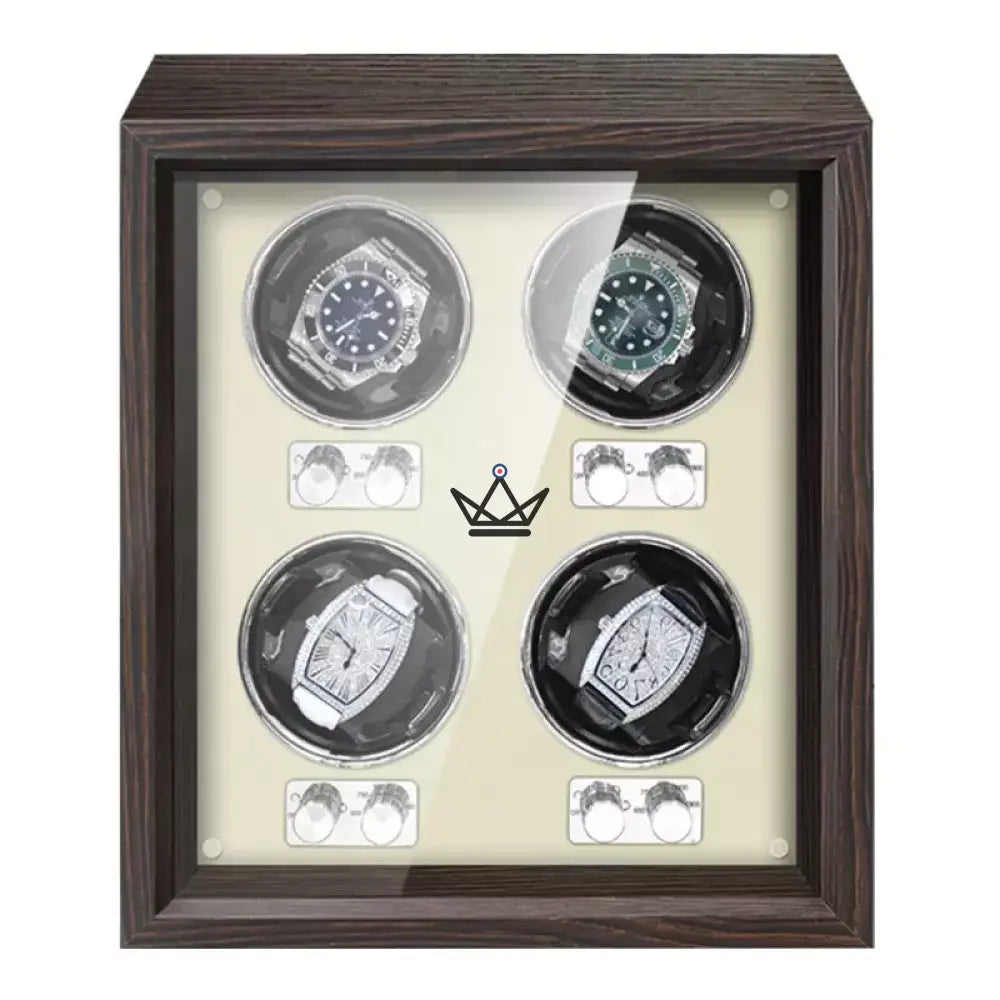 Automatic Watch Winder EBONY LUXE — Wood, 4 to 6 Watches, Independent Rotors — White / 4 Pitches