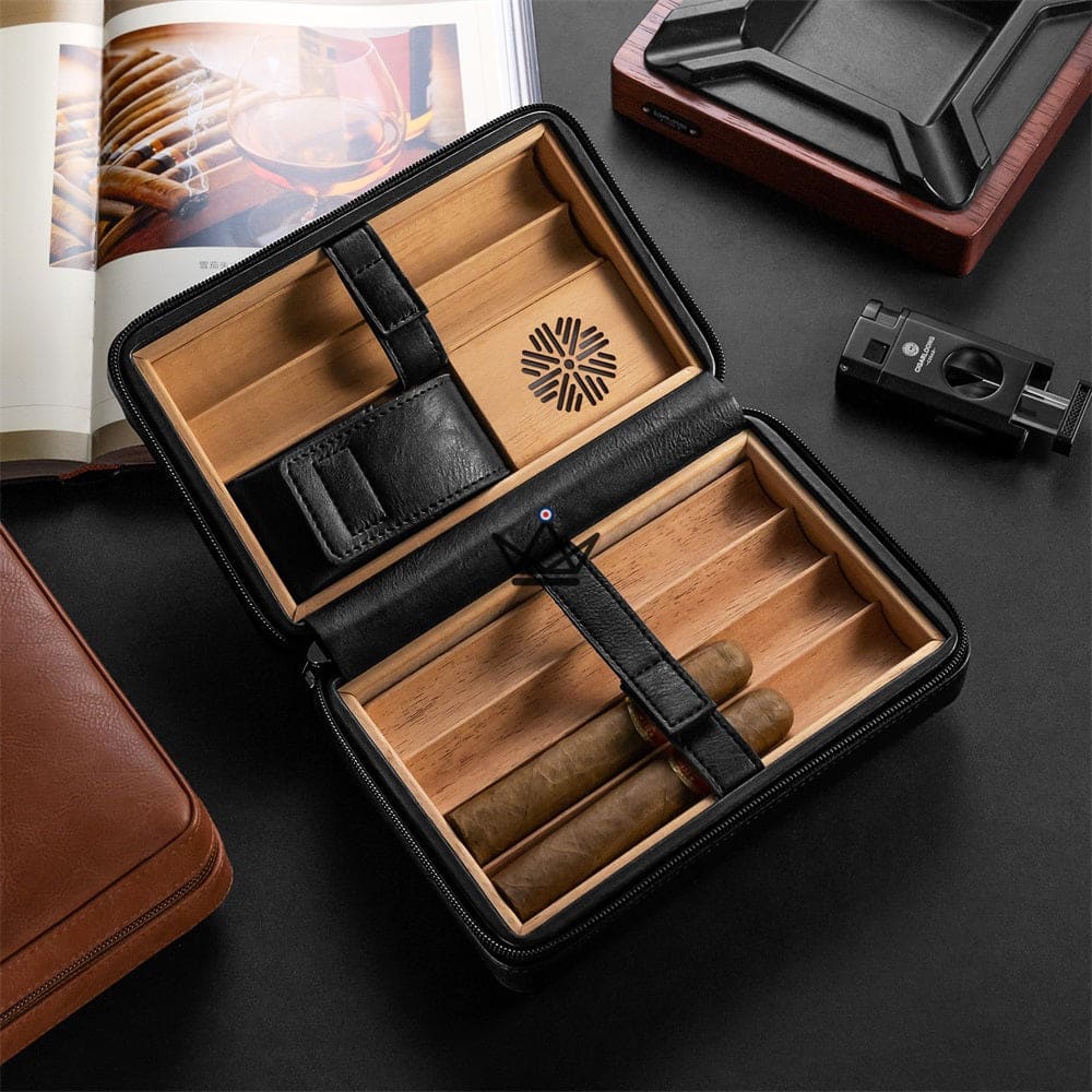 Leather Travel Humidor Pack + Lighter - TISFA STYLE — view 2