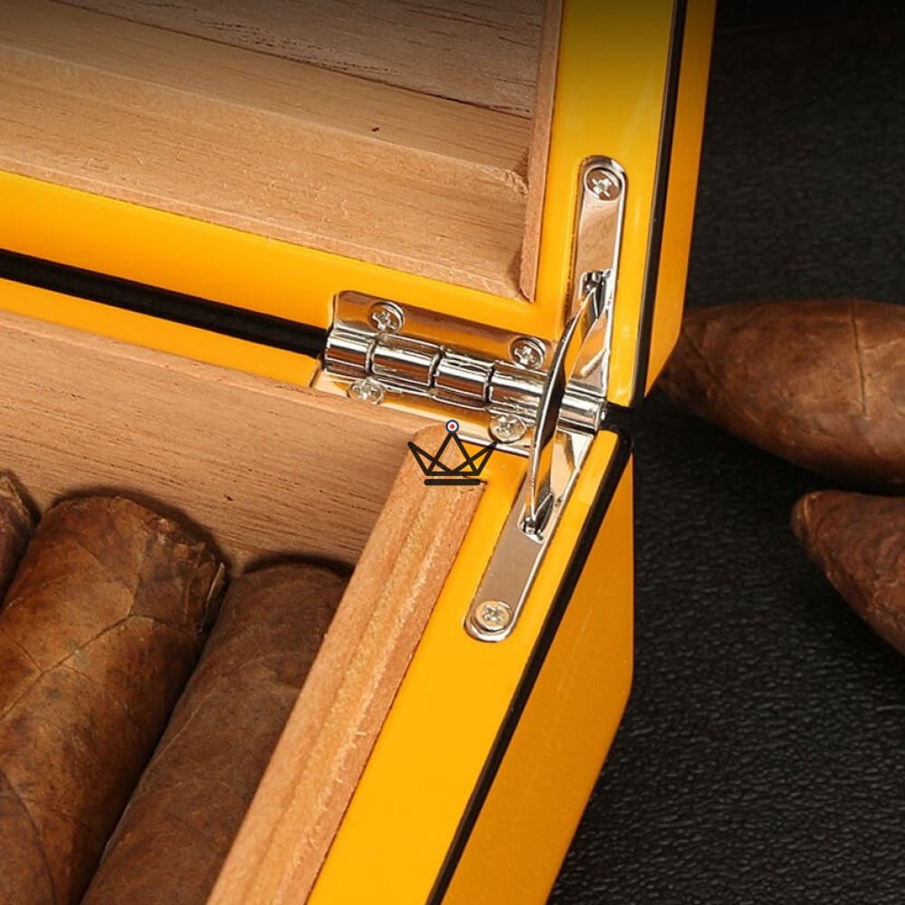 Zigarrenhumidore Sanctuarium Carbon – Kohlefaser & Gelb, spanische Zeder, hygrometerfront, magnetischer Befeuchter, ~40 Zigarren – Ansicht 5