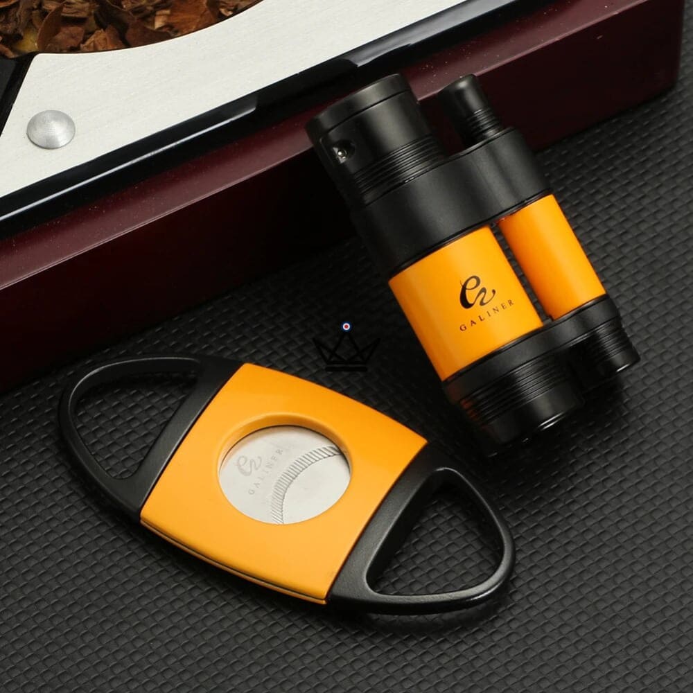 KELOW Cigar Box – TOWER 3-Flame Lighter + Punch & Cigar Cutter | Yellow or Black — Yellow