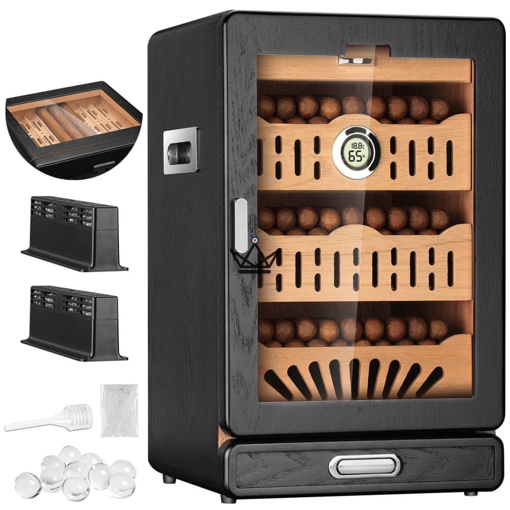 Zigarrenhumidor Vesuvius Sky — Zeder, Glasdach, 9 Fächer, 3 Schubladen, Zubehörschublade, Digitalhygrometer & 2 Befeuchter, bis zu 150 Zigarren – Ansicht 7