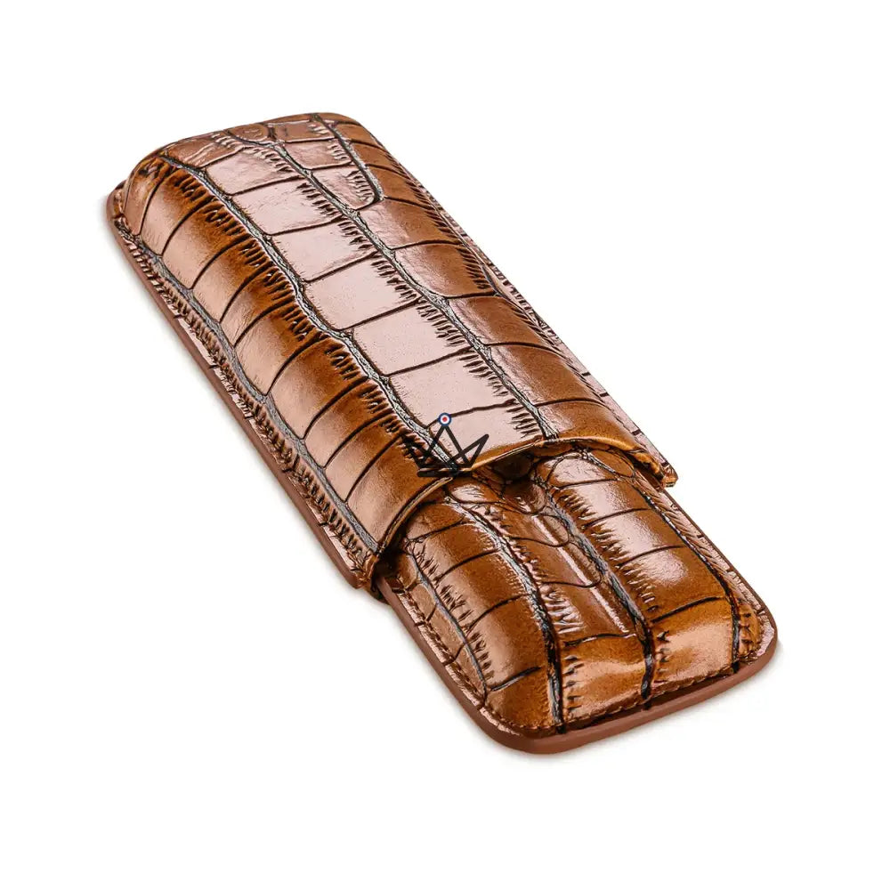 Cortez Dual Cigar Case — Genuine Leather, 2 Cigars, Black or Brown — Brown