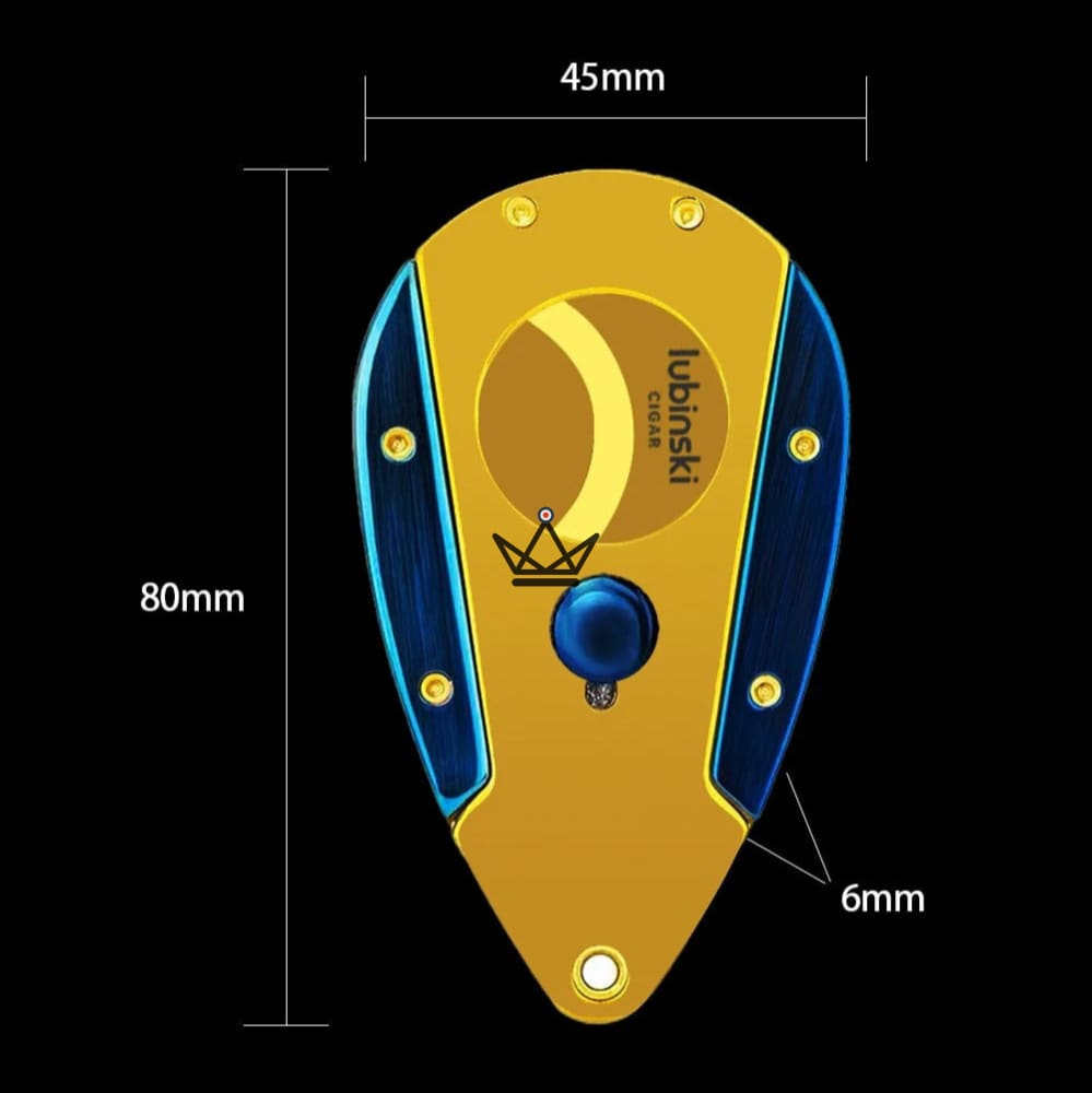 Guillotine-Zigarrenschneider Azzurro Edition – Doppelklinge Edelstahl, Oberfläche gebürstetes Gold & Saphirblau, Ø 22 mm, Geschenkbox & Etui inklusive – Ansicht 5