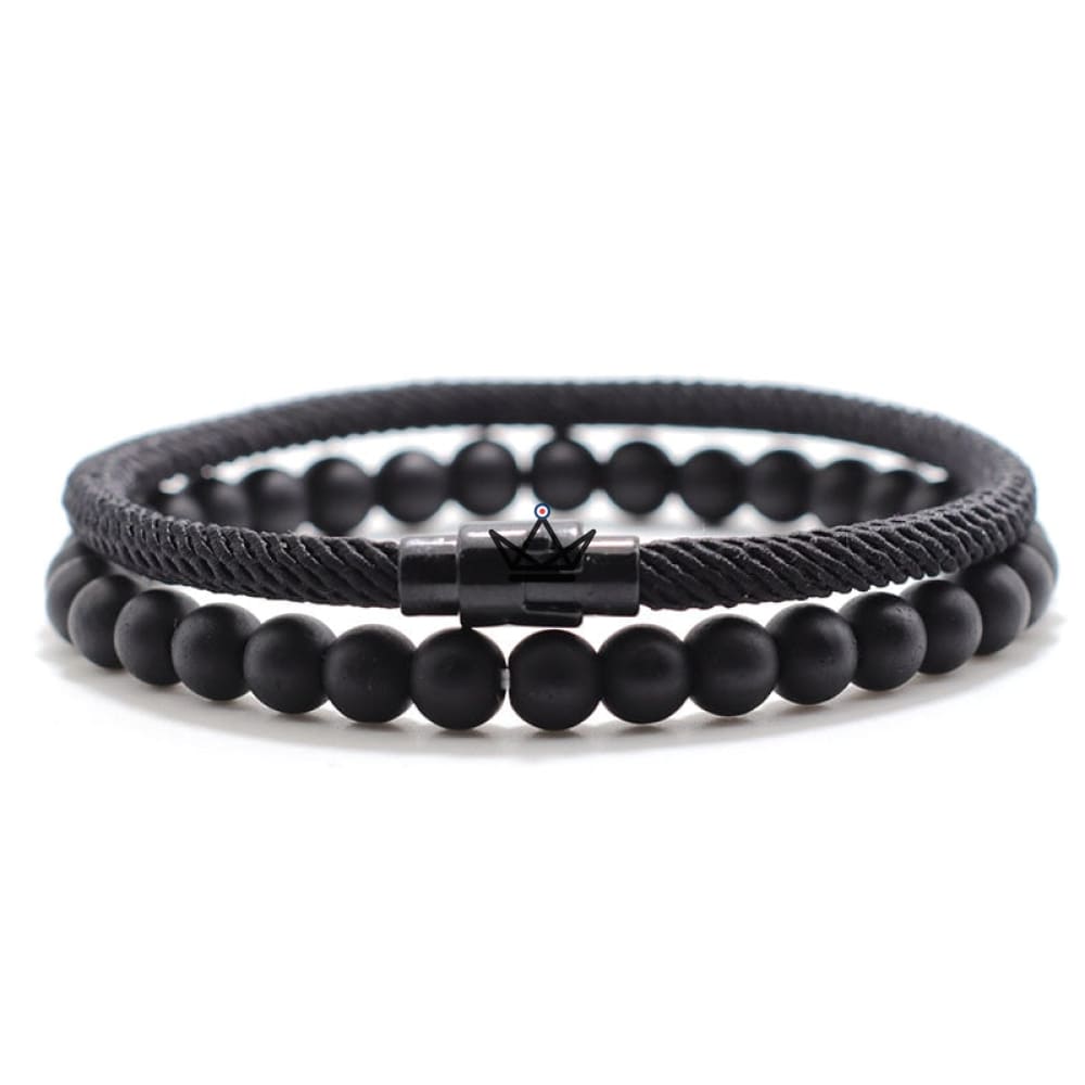 DUO ELEMENTARY STONE Pack - Cord & Onyx Bracelet - 9 Colors — Black / XS - 16.5cm