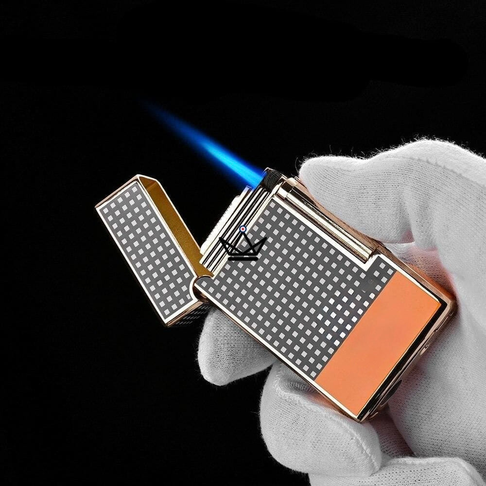 Sturmfeuerzeug GAMBIT – Zündung per Feuerstein, nachfüllbare Fackel | Schwarz & Gelb – Ansicht 4