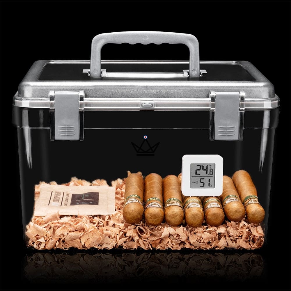 Crystal Square Jar Humidor — clear acrylic, black or silver airtight lid, size M or L, 50-100 cigars — view 6