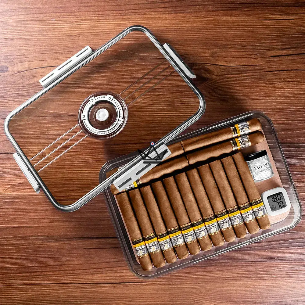 CRYSTAL TIME Cigar Humidor — clear acrylic, digital timer, 30 / 60 / 100 cigars, cedar tray (100 version) — view 10