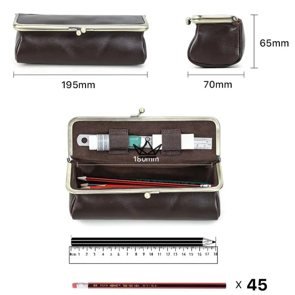 Personalizable Leather Pouch with Vintage Clasp - Traveller SCRIPT — view 4
