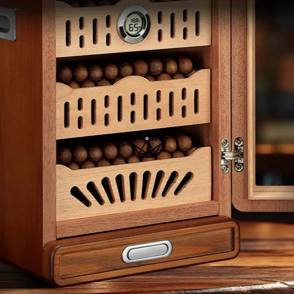 Vesuvius Sky Cigar Humidor — Cedar, Glass Top 9 Slots, 3 Drawers, Accessory Drawer, Digital Hygrometer & 2 Humidifiers, Up to 150 Cigars — view 16