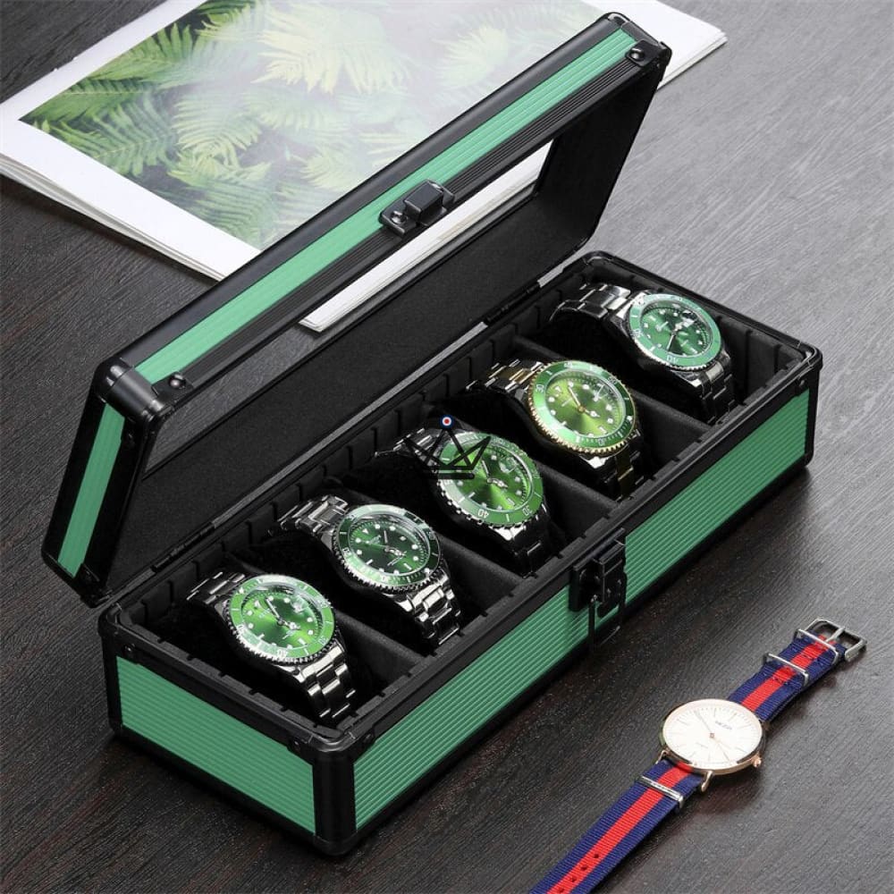ORDO TEMPUS Luxury Watch Storage Box — Aluminum, 5 Slots, Black or Green — Green