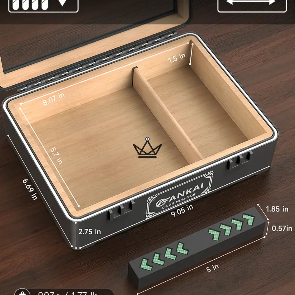 BlackGlass Cedar Humidor — Matte Black ABS, Spanish Cedar, Tempered Glass, 20-25 Cigars, Mechanical Hygrometer & Oasis Humidifier — view 3