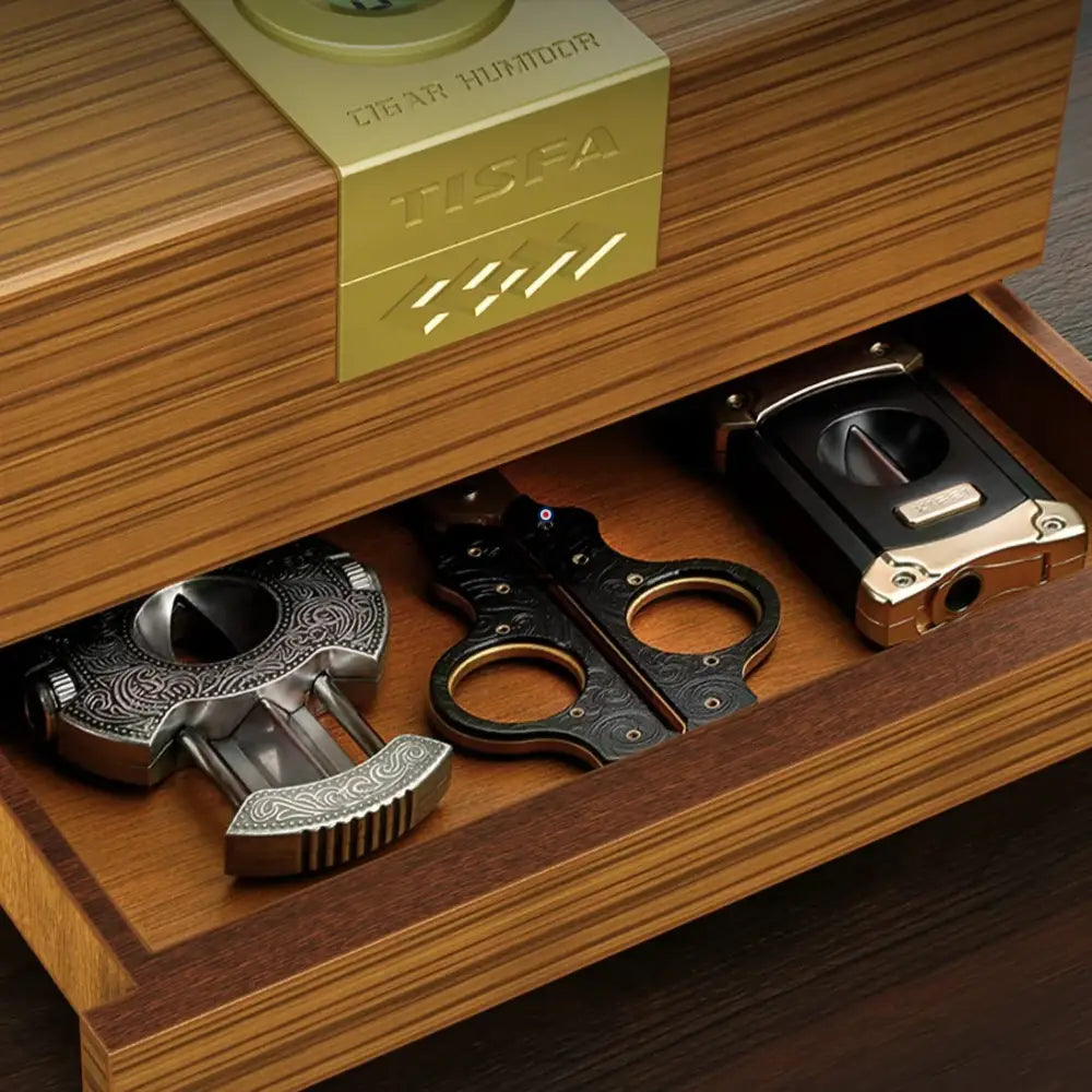 Horizon Edition Humidor — Spanish cedar, glass top, drawer, Onyx or Natural — view 3