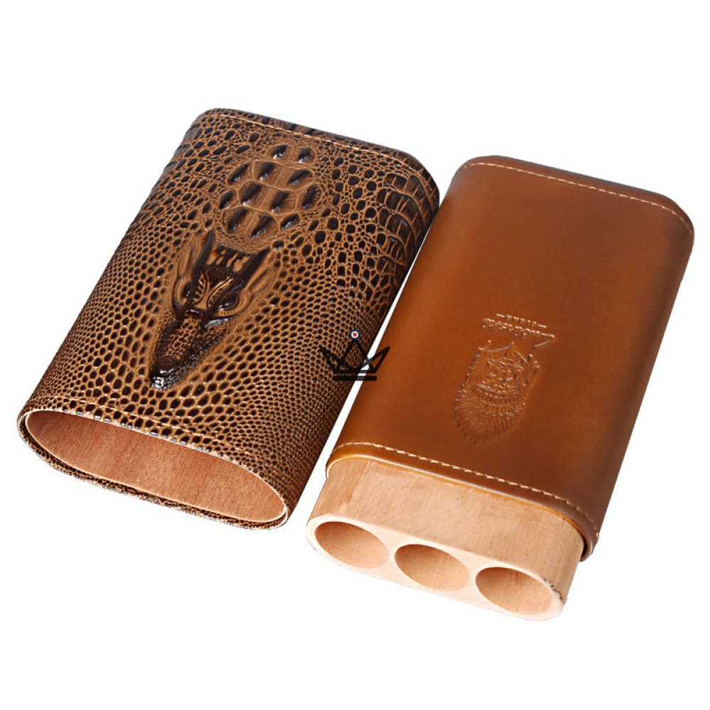 WILD CEDAR Cigar Case — Cowhide Leather & Cedar, Croc Pattern, 3 Cigars | Brown · Black — view 6
