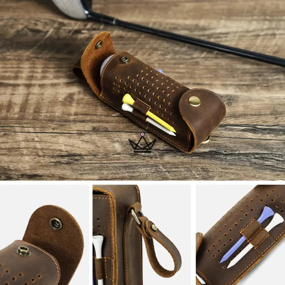 Personalisierbare Golfballtasche aus Leder – Voyageur Tee Golf | 3 Bälle, 4 Tees – Ansicht 5