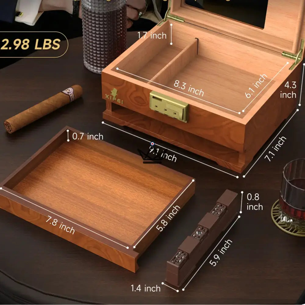 Zigarrenhumidor Vault Indio — spanisches Zedernholz, Zahlenschloss, Glasdeckel, 20-30 Zigarren, digitales Hygrometer & Gel-Befeuchter – Ansicht 4