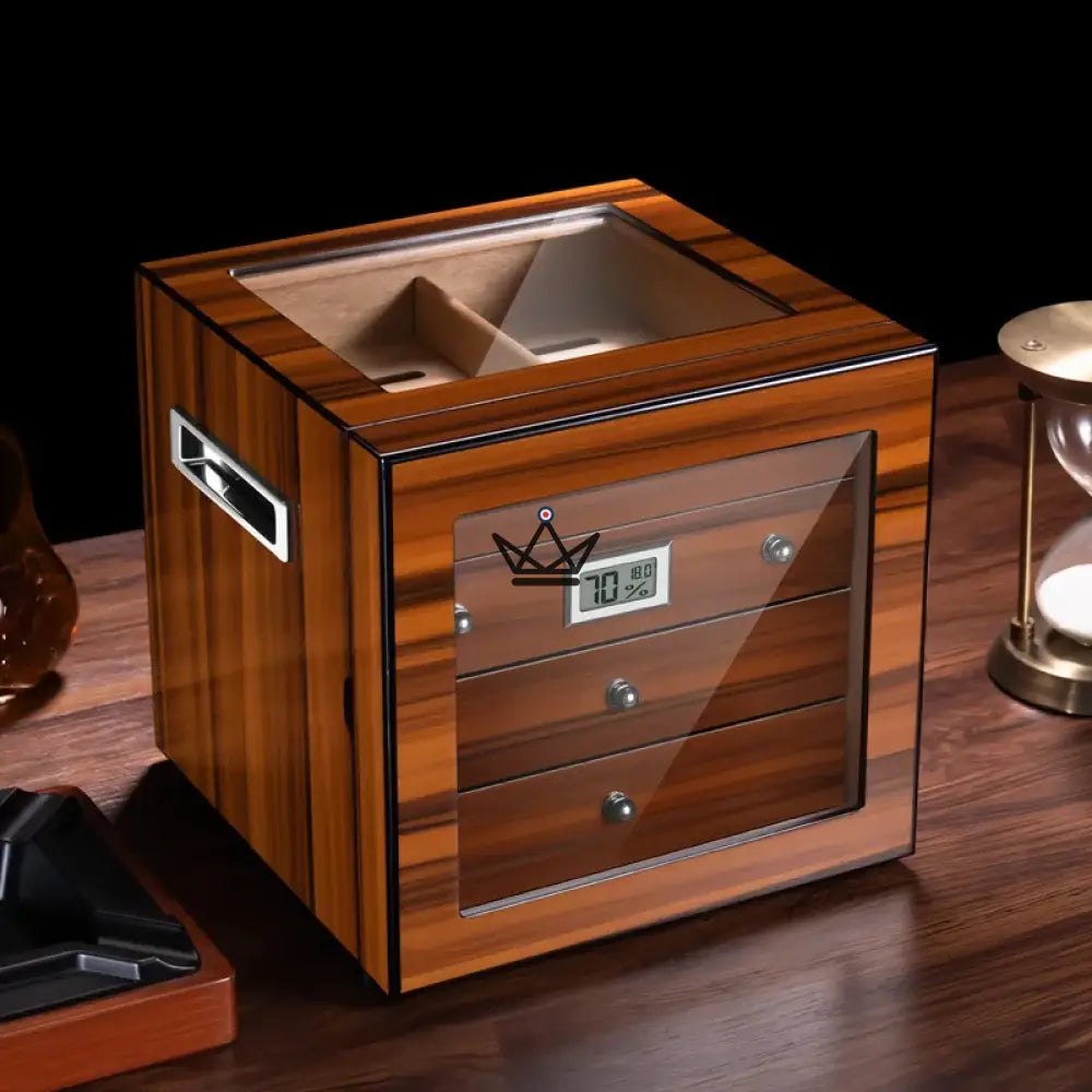 Regalia 100 Cigar Humidor — Spanish Cedar, Glass Window, 3 Cedar Drawers, ~50 Cigars, Digital Hygrometer & Humidifier — view 2