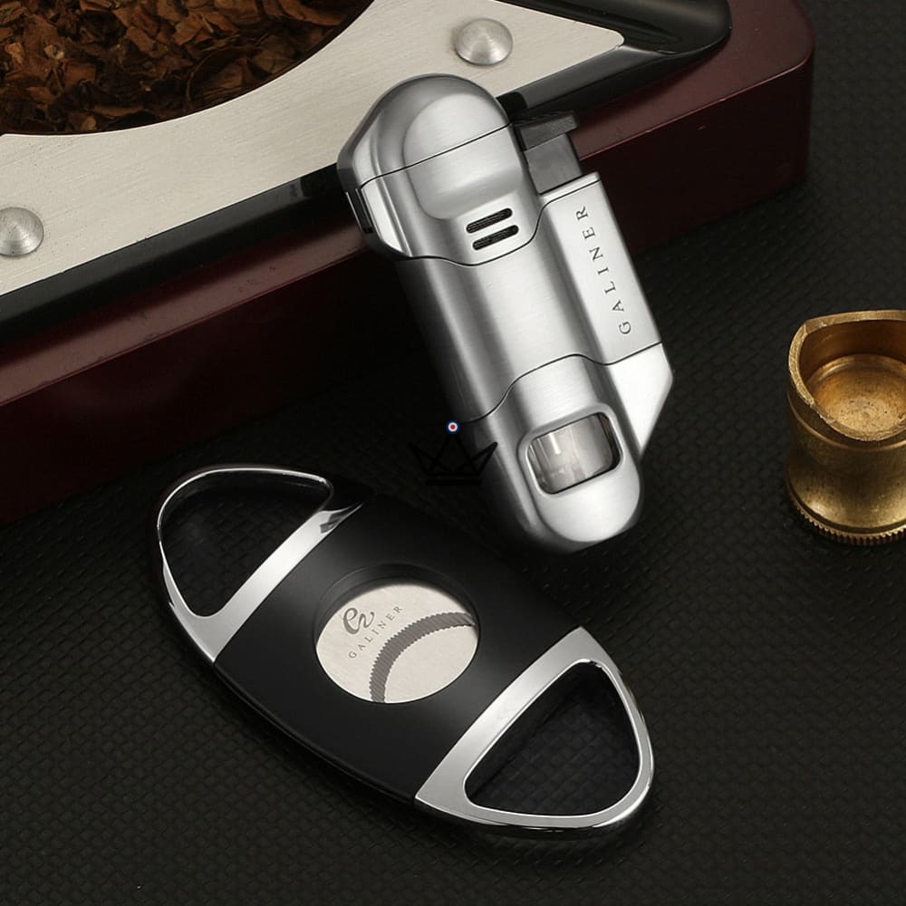 Incendium Pack - Triple Torch Lighter & Punch + 25 mm Double Blade Guillotine | Silver or Silver/Black · Gift Box Included — Silver/Black