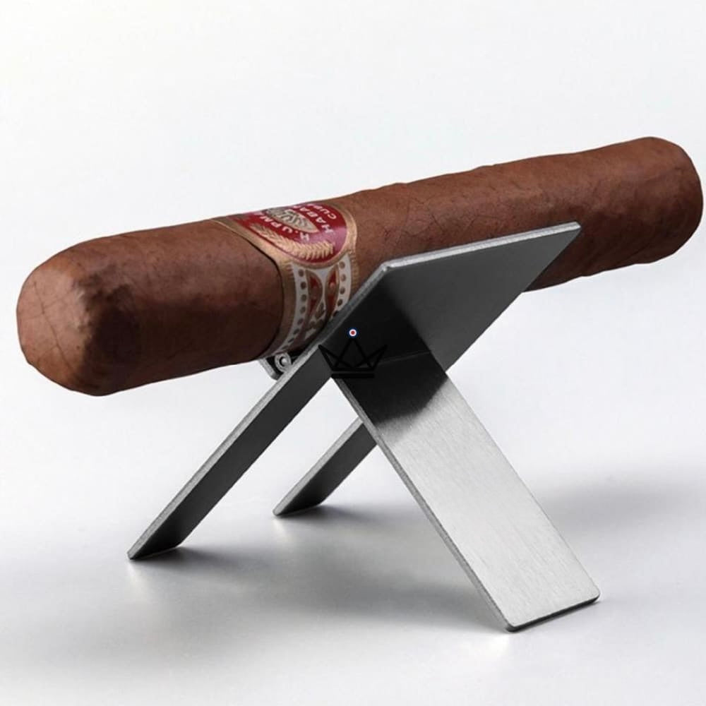 Cigar holder SPLIT — brushed stainless steel, foldable | Black & Silver — view 2